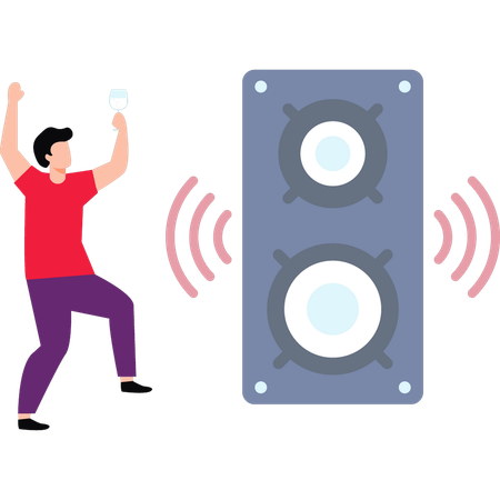 Man Dancing To Music On Woofers  Illustration