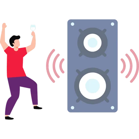 Man Dancing To Music On Woofers  Illustration