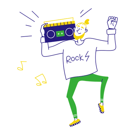 Man dancing with a tape recorder  Illustration