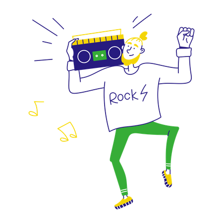 Man dancing with a tape recorder  Illustration