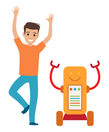 Man dancing with robot Illustration