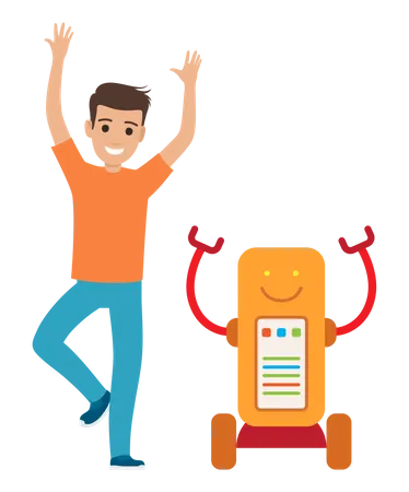 Man dancing with robot Illustration