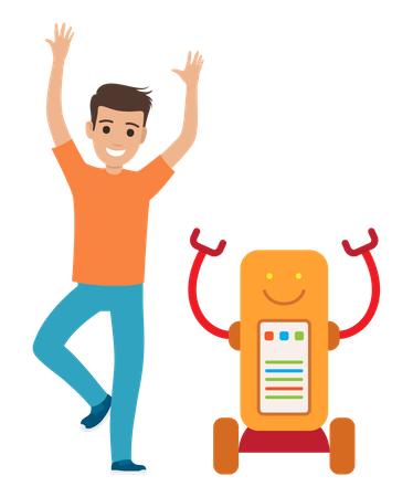 Man dancing with robot  Illustration