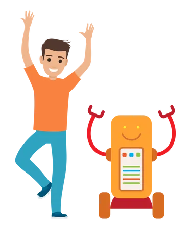 Man dancing with robot  Illustration