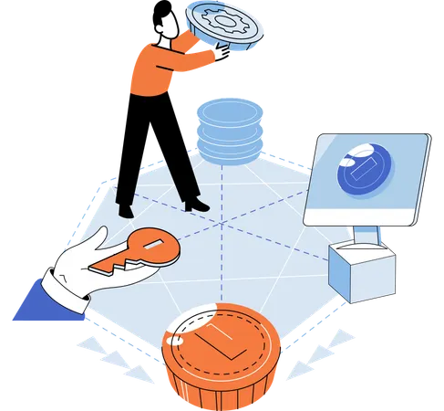 Man dealing with digital currency  Illustration