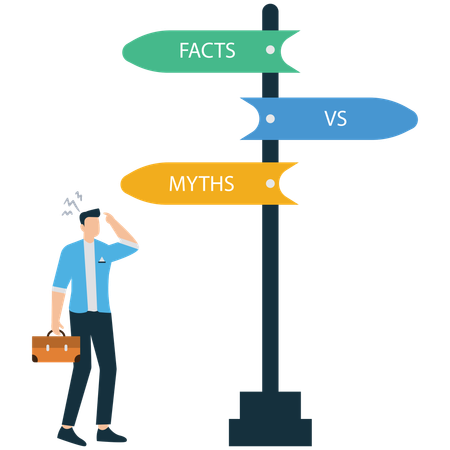 Man debunking Myths vs Facts  Illustration