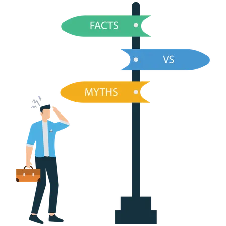 Man debunking Myths vs Facts  Illustration