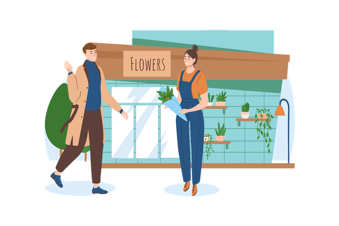 Man decided to buy a beautiful flowers for his girlfriend  Illustration