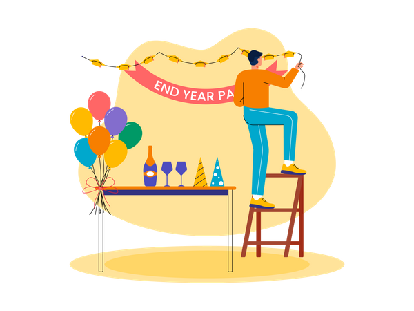 Man decorate for new year party  Illustration