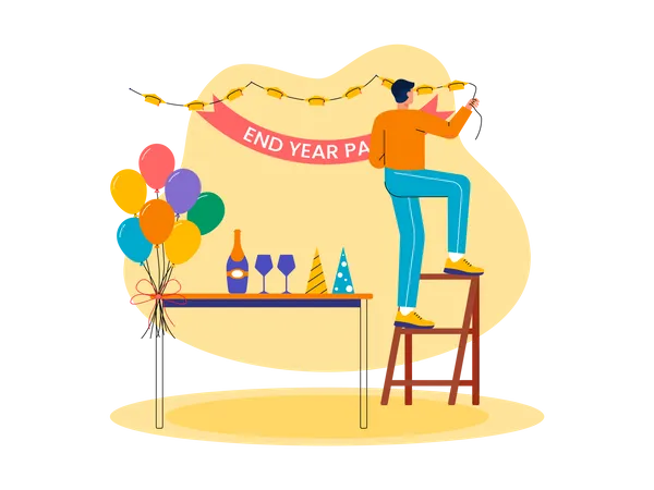 Man decorate for new year party  Illustration