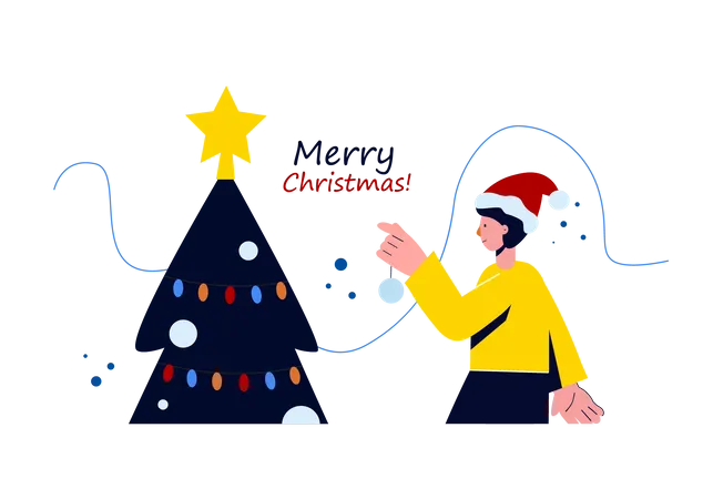 Man decorate xmas tree with garlands  Illustration