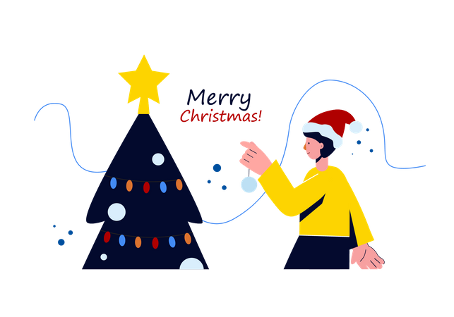 Man decorate xmas tree with garlands  Illustration