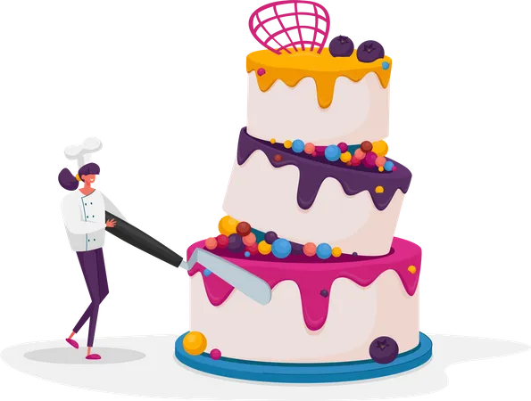 Man decorating cake Illustration