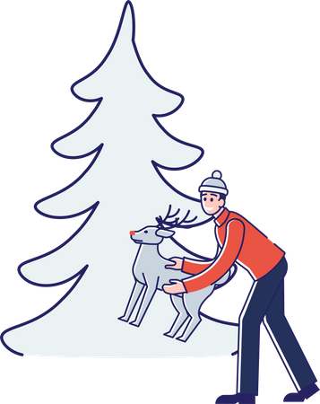 Man decorating Christmas tree Illustration