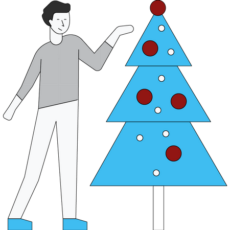 Man decorating Christmas tree Illustration