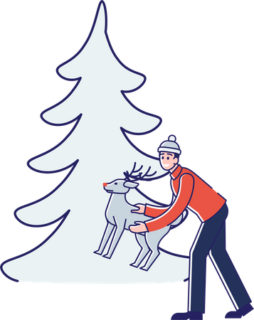 Man decorating Christmas tree  イラスト