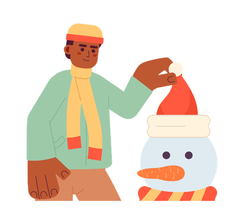 Man decorating snowman  Illustration