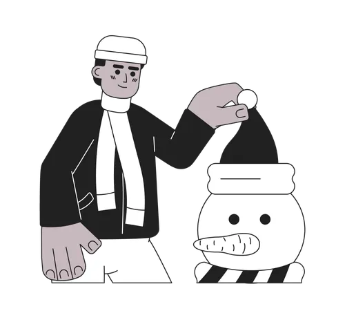 Man decorating snowman  Illustration