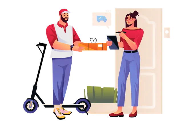 Man deliver package to girl  Illustration