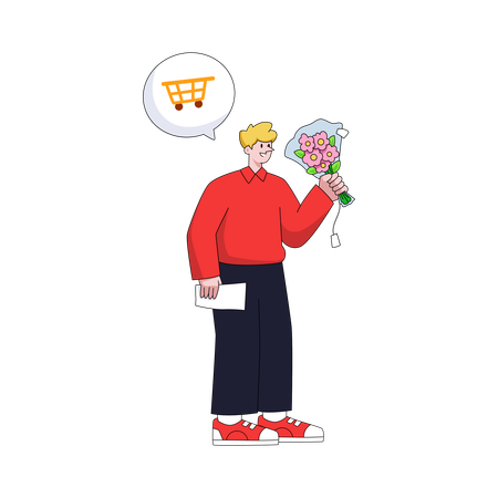 Man delivered bouquet of flowers  Illustration