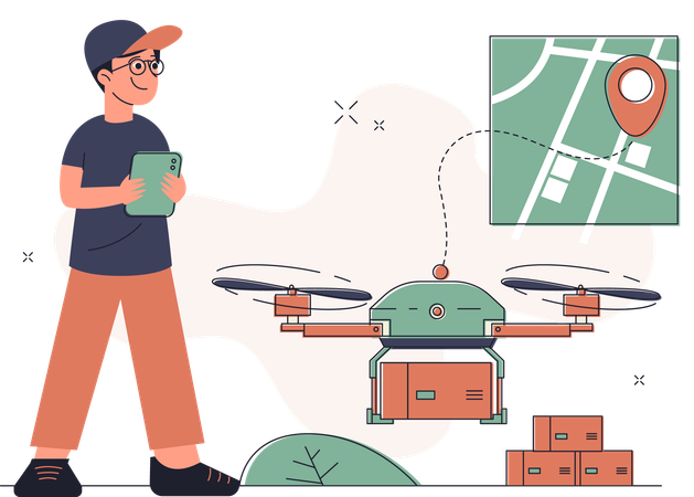 Man delivered package using drone  Illustration
