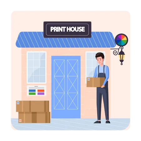 Man delivered parcels to print house Illustration