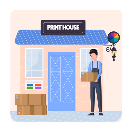 Man delivered parcels to print house  Illustration