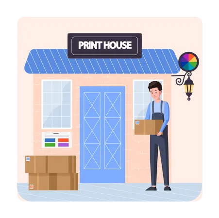 Man delivered parcels to print house  Illustration