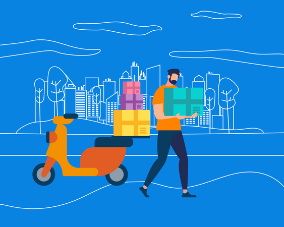 Man delivering Courier on Motorbike  Illustration