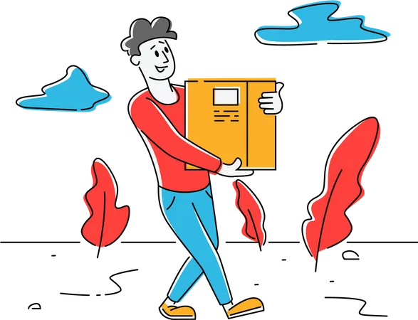 Man delivering courier parcel box  Illustration