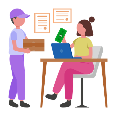 Man delivering food in Office  Illustration