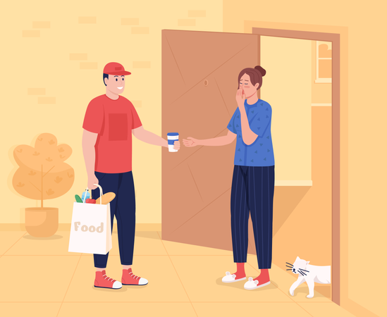 Man delivering food order to customer  Illustration