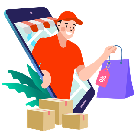 Man delivering goods at customers door  Illustration