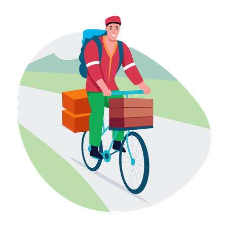 Man delivering grocery on Cycle  Illustration