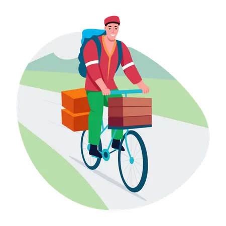 Man delivering grocery on Cycle  Illustration
