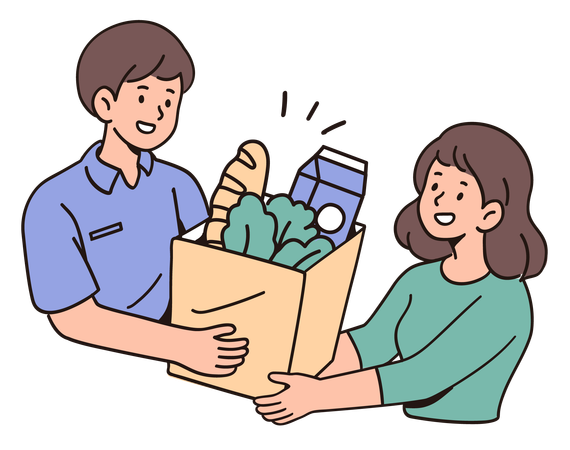 Man Delivering Online Grocery Order  Illustration