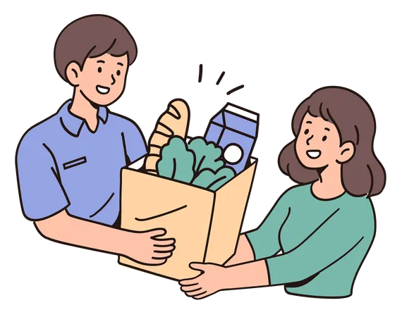Man Delivering Online Grocery Order  Illustration