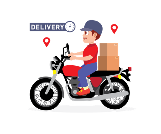 Man delivering parcel on motorcycle  Illustration