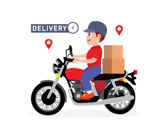 Man delivering parcel on motorcycle  Illustration