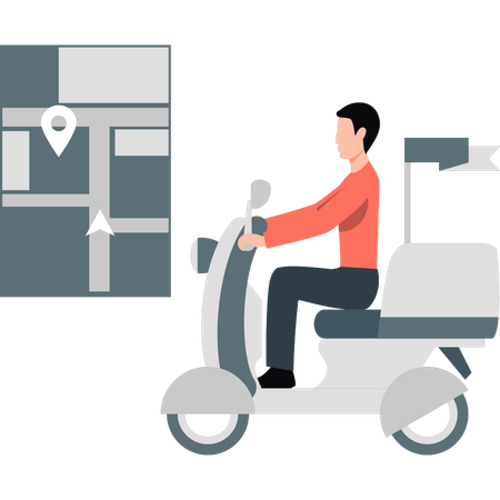 Man delivering parcel to map location  Illustration