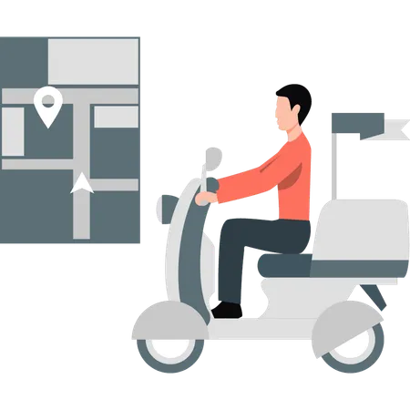 Man delivering parcel to map location  Illustration