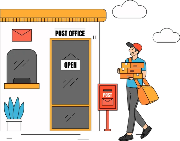 The Illustration Captures The Busy And Efficient Activity Inside A Post Office Showing The Various Tasks And Processes That Occur Each Day Art Pieces Are Arranged In Neatly Arranged Modern Post Office Facilities Marked With Bright Colors Illustrations Are Made For Brand Promotion Education And Socialization With The Post Office Theme Illustration
