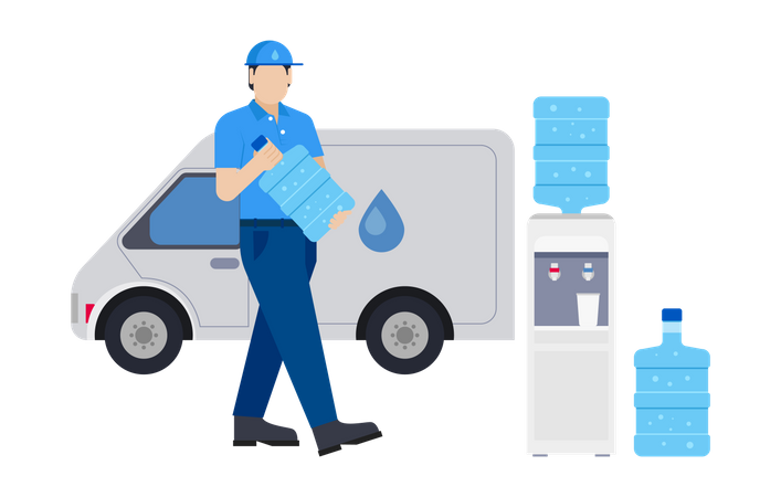 Man delivering water bottle Illustration