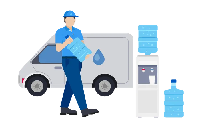Man delivering water bottle Illustration