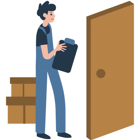 Man Delivers a Package to the Doorstep  Illustration