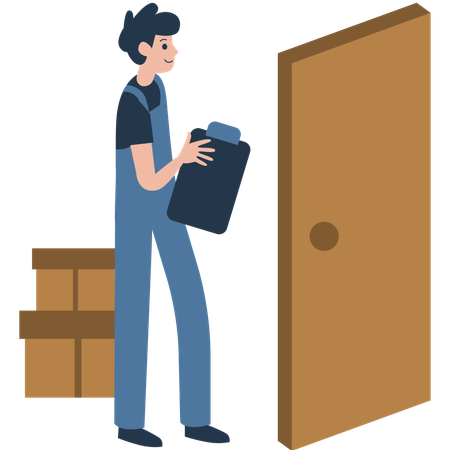 Man Delivers a Package to the Doorstep  Illustration