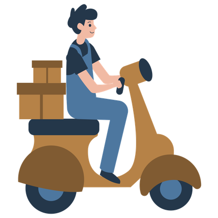 Man Delivers a Package Using a Scooter  Illustration
