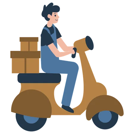 Man Delivers a Package Using a Scooter  Illustration