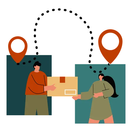 Man delivery parcel to woman  Illustration