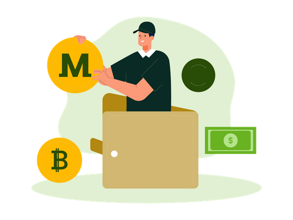 Man deposit monero in wallet  Illustration